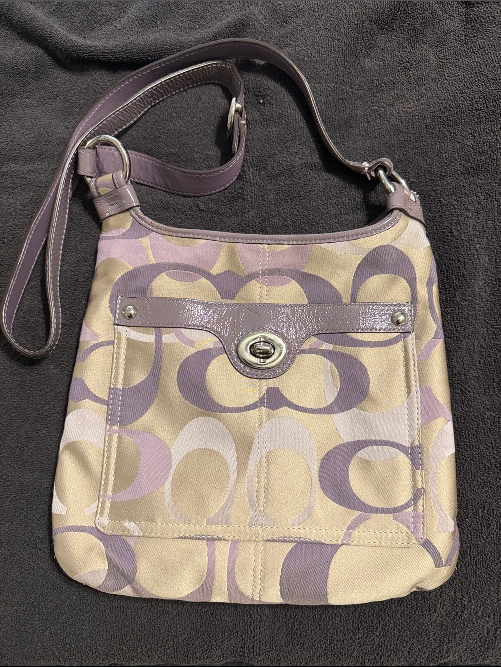 Coach Lavender and Cream Signature Crossbody Bag